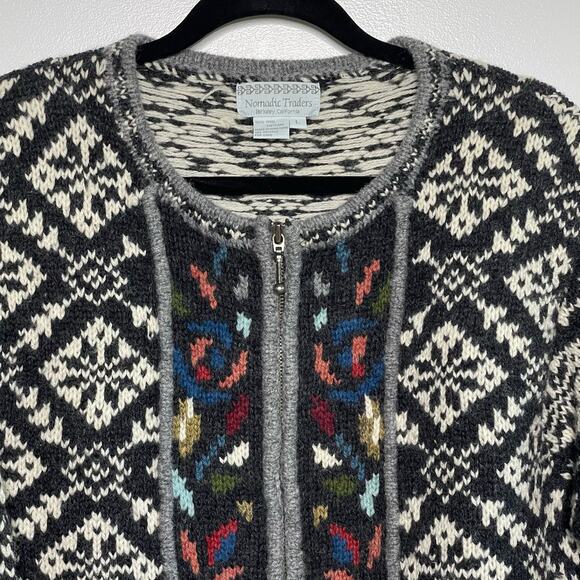 Vtg Nomadic Traders Fair Isle Cardigan Sweater Full Zip Long Sleeve Multicolor L - Picture 5 of 10